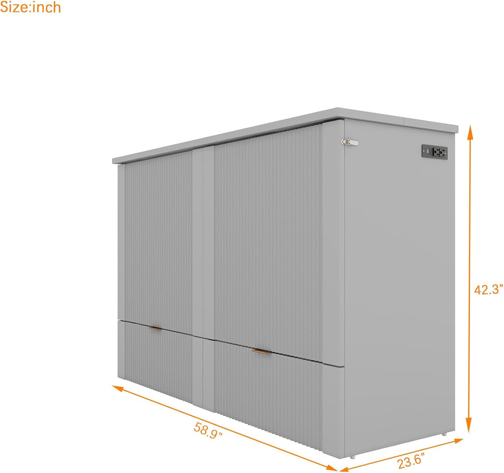 Gray Full Size Murphy Bed with Storage Drawers G801048
