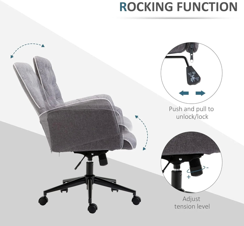 Dark Gray Linen Office Chair with Swivel Wheels S1244