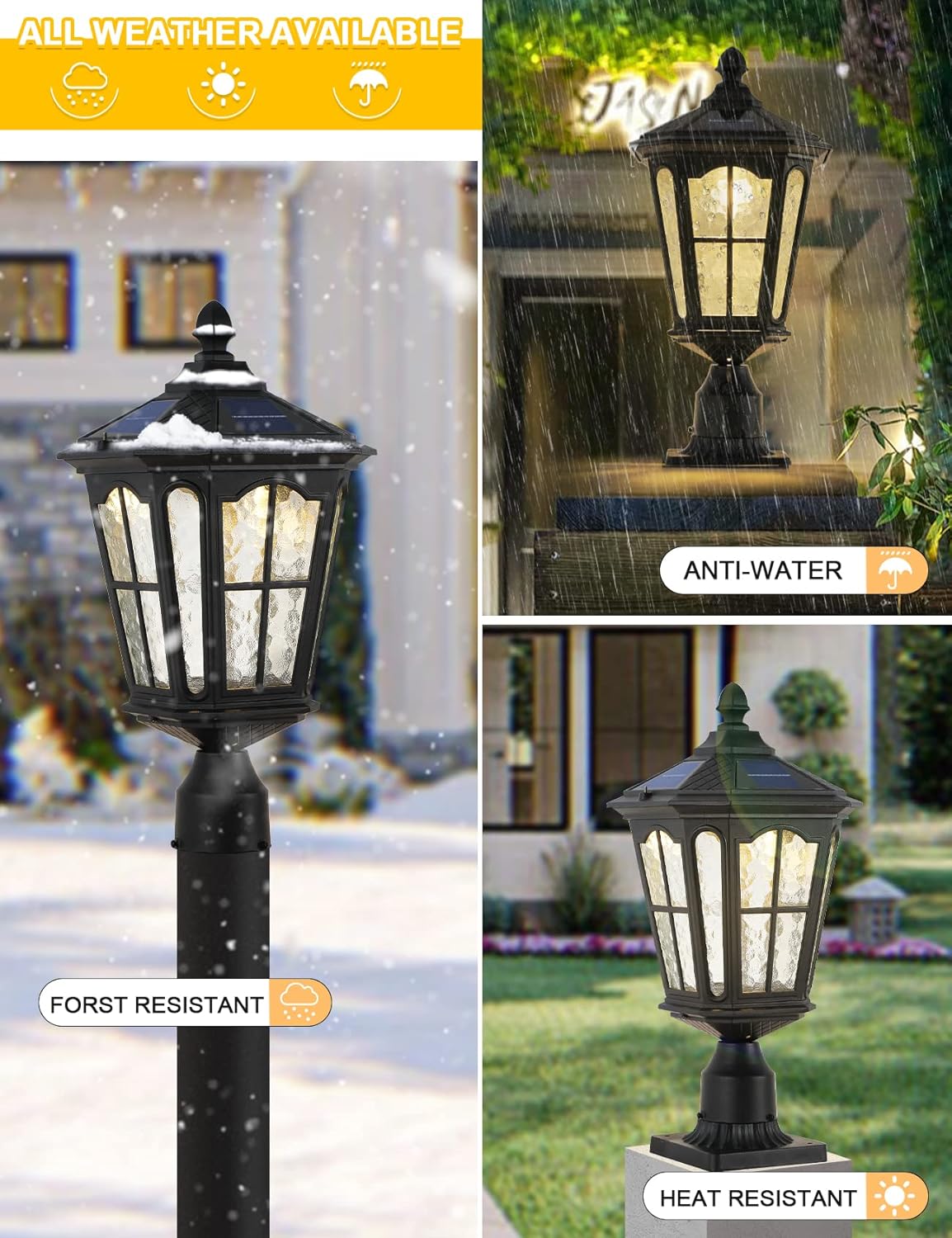 Solar Lamp Post Light with 3-Inch Pier Mount Base, Die Cast Aluminum, 20.5''H, Matte Black L31872