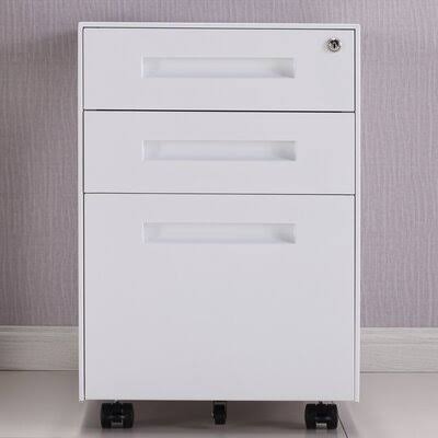 Black 3-Drawer Mobile Metal File Cabinet with Lock and Keys M32881