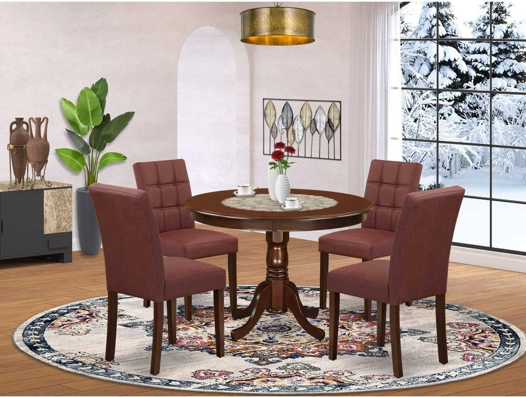 5 Piece Dining Set with Round Kitchen Table and 4 Chairs, Mahogany X97743