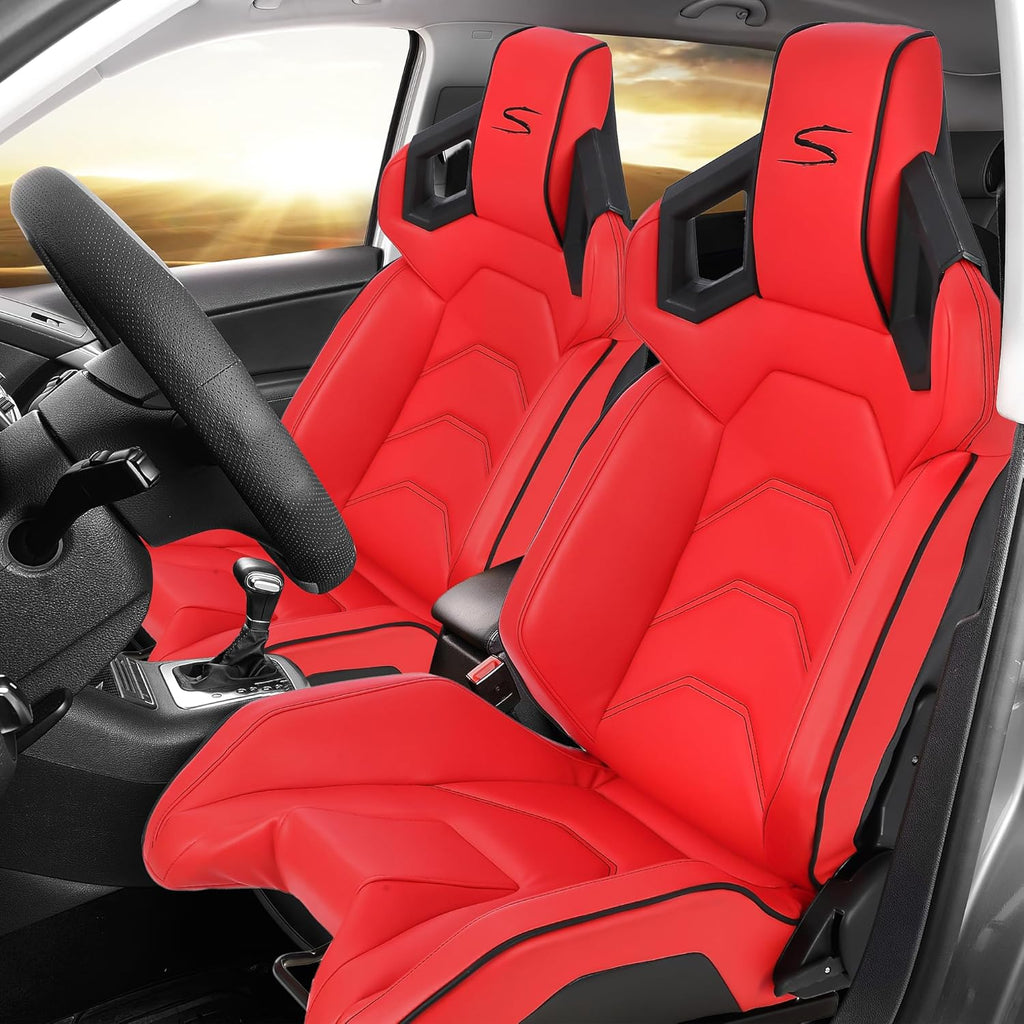Red+Black Stitching PU Leather Racing Bucket Seat Q1175