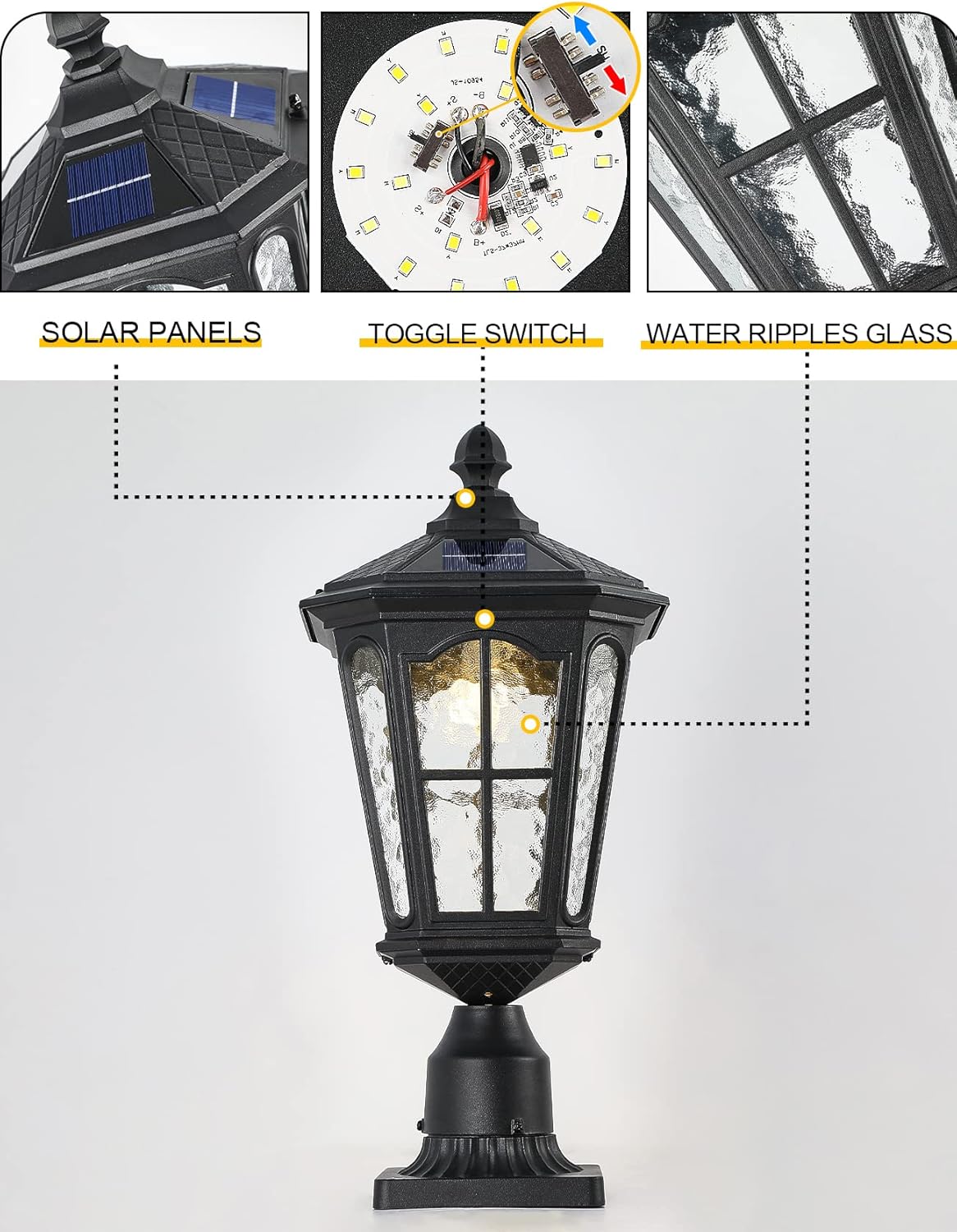 Solar Lamp Post Light with 3-Inch Pier Mount Base, Die Cast Aluminum, 20.5''H, Matte Black L31872