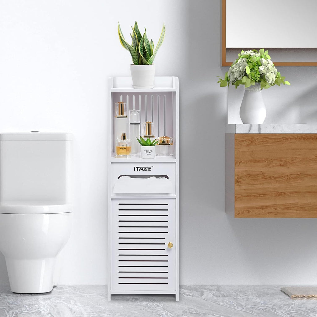White Free-Standing Bathroom Storage Cabinet with Single Door W53347