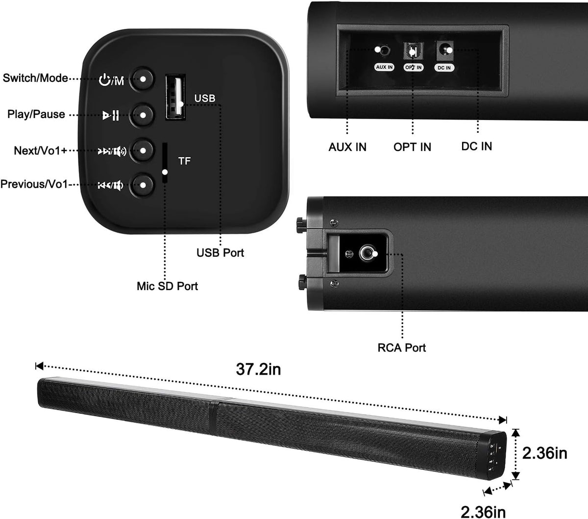 2 in 1 Soundbar Speaker with 4 Driver Speakers K794270