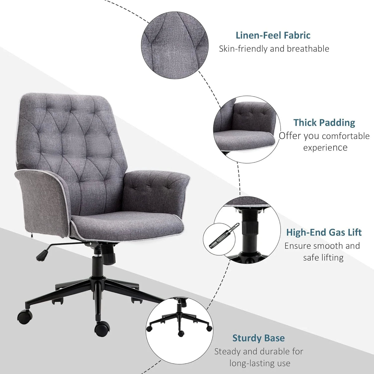 Dark Gray Linen Office Chair with Swivel Wheels S1244