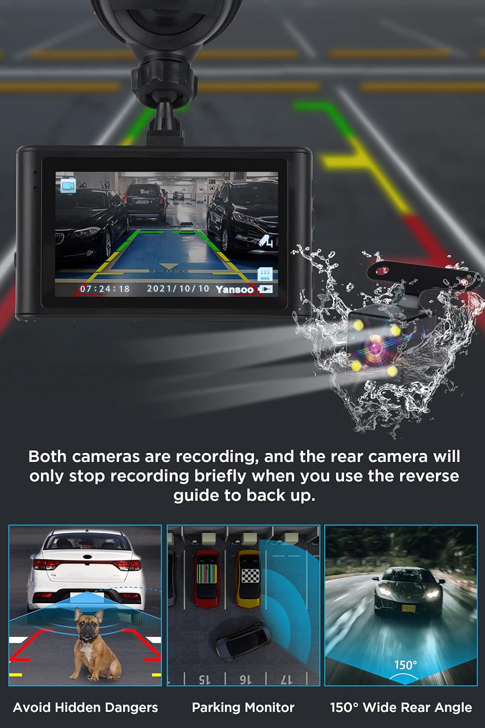 1080P FHD Front and Rear Dash Cam with Night Vision P391