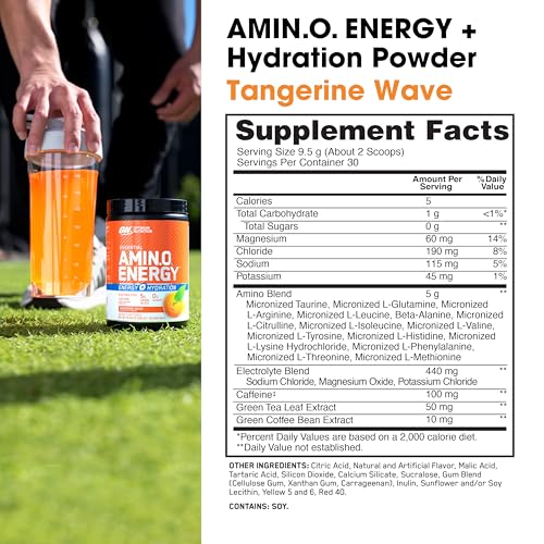 Tangerine Wave 30 Servings Amino Energy Powder with BCAA, Electrolytes, and Caffeine E62175