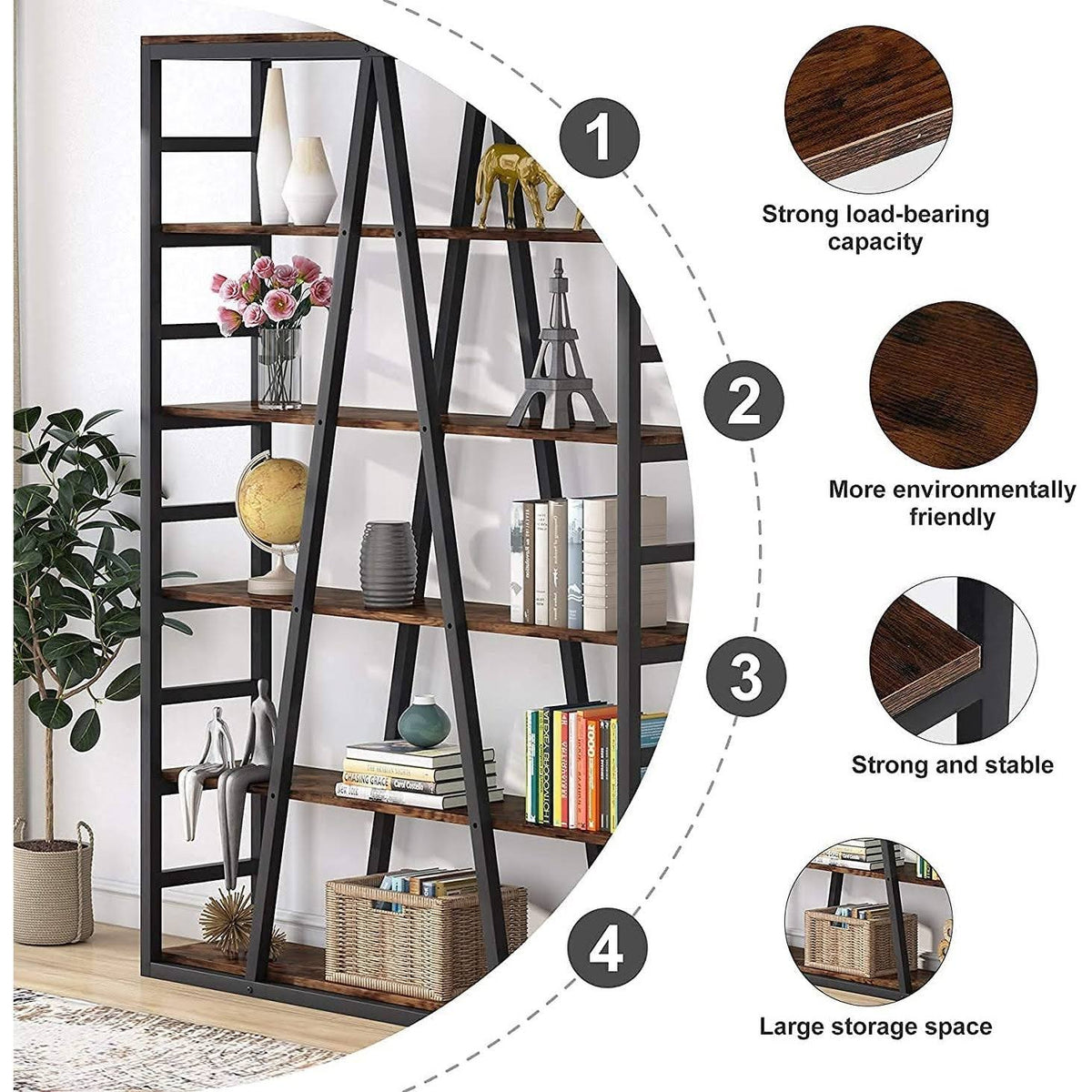 White 6 Tier Industrial Bookshelf V469163