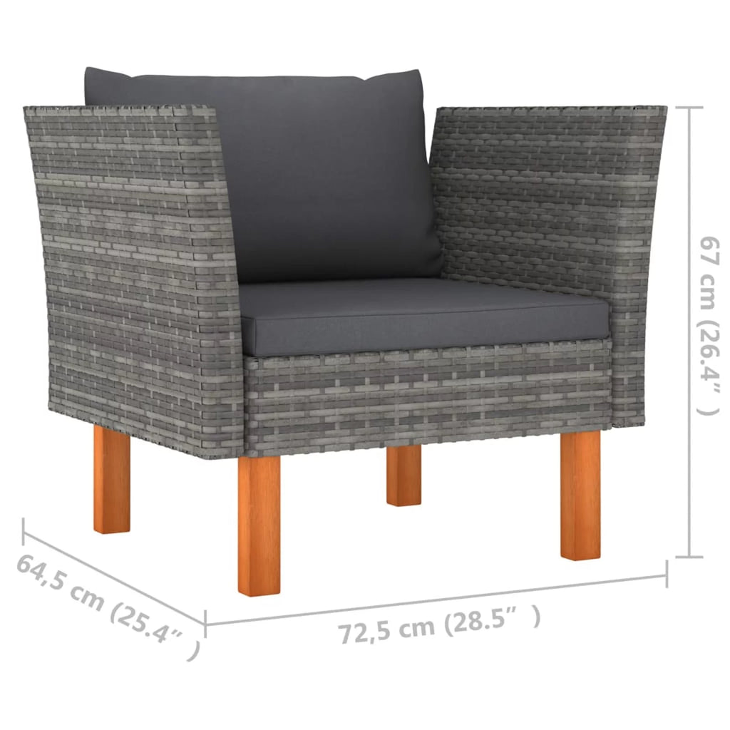 Gray Poly Rattan and Eucalyptus Wood Patio Sofa with Cushions N557788