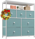 7 Drawer Fabric Dresser with Wooden Top and Metal Frame S630155