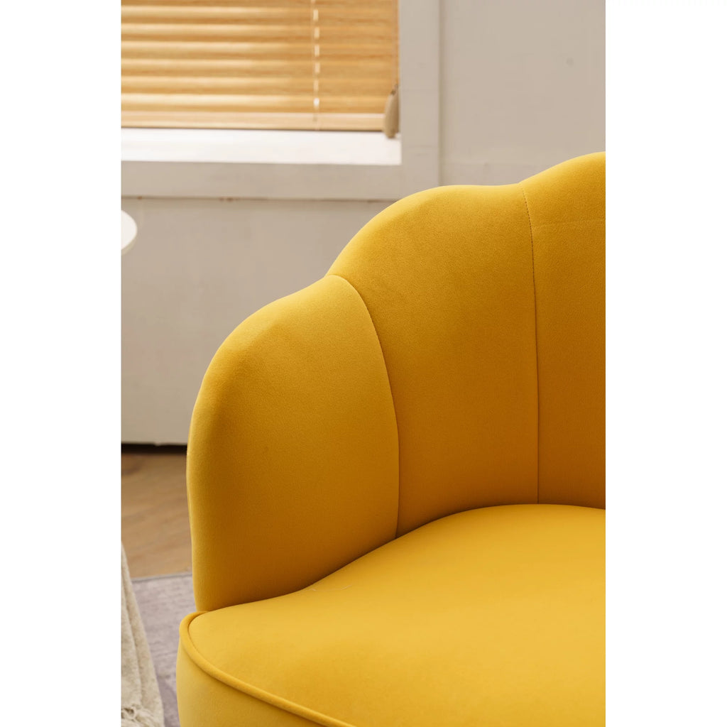 Yellow Velvet Shell Shape Armchair with Gold Legs U5600