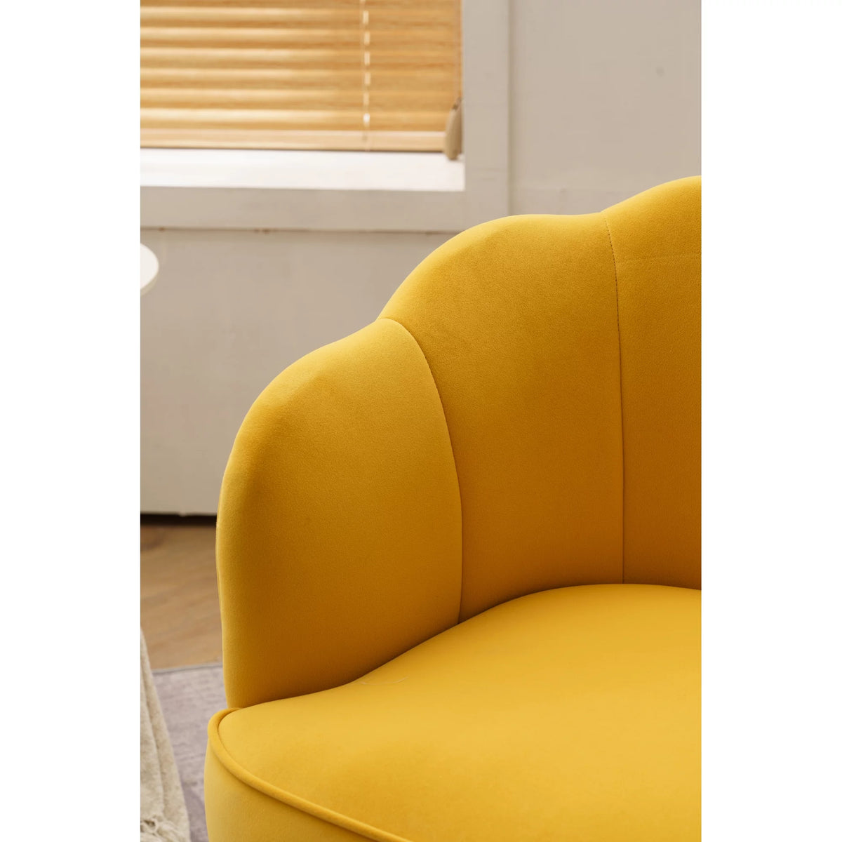 Yellow Velvet Shell Shape Armchair with Gold Legs U5600