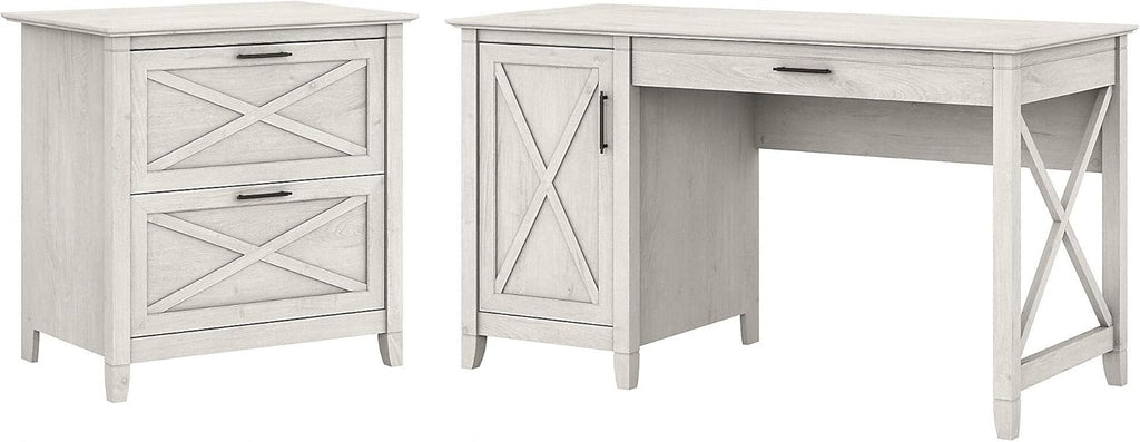 54W Cape Cod Gray Computer Desk with 2 Drawer File Cabinet Y564