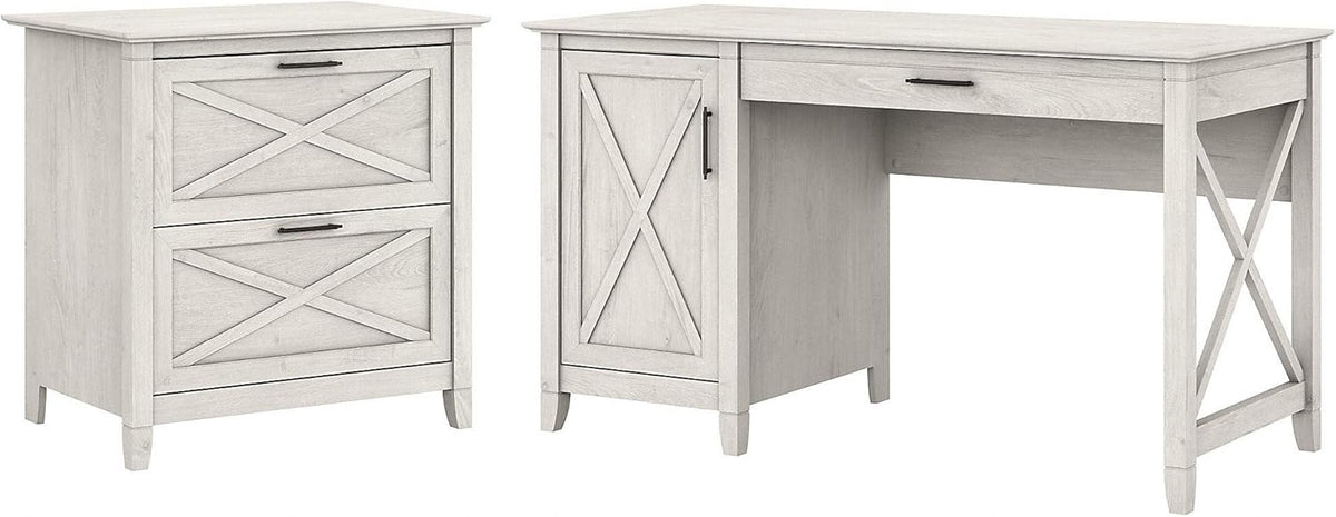 54W Cape Cod Gray Computer Desk with 2 Drawer File Cabinet Y564