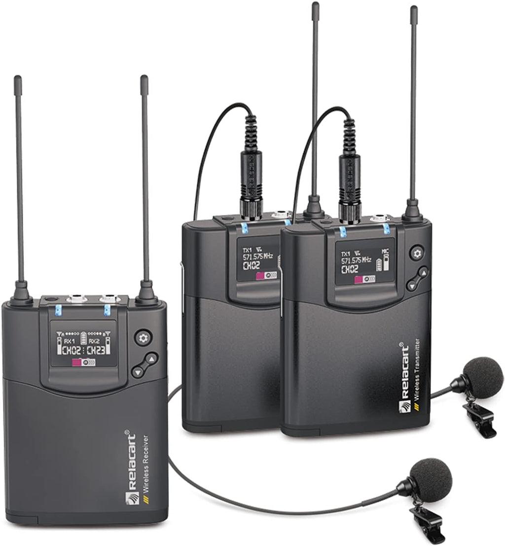 UHF 32-Channel Wireless Lavalier Microphone System with 1 Receiver, 2 Transmitters and 2 Lapel Mics E578