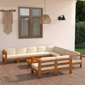 10 Piece Acacia Wood Patio Lounge Set with Cream White Cushions D82548