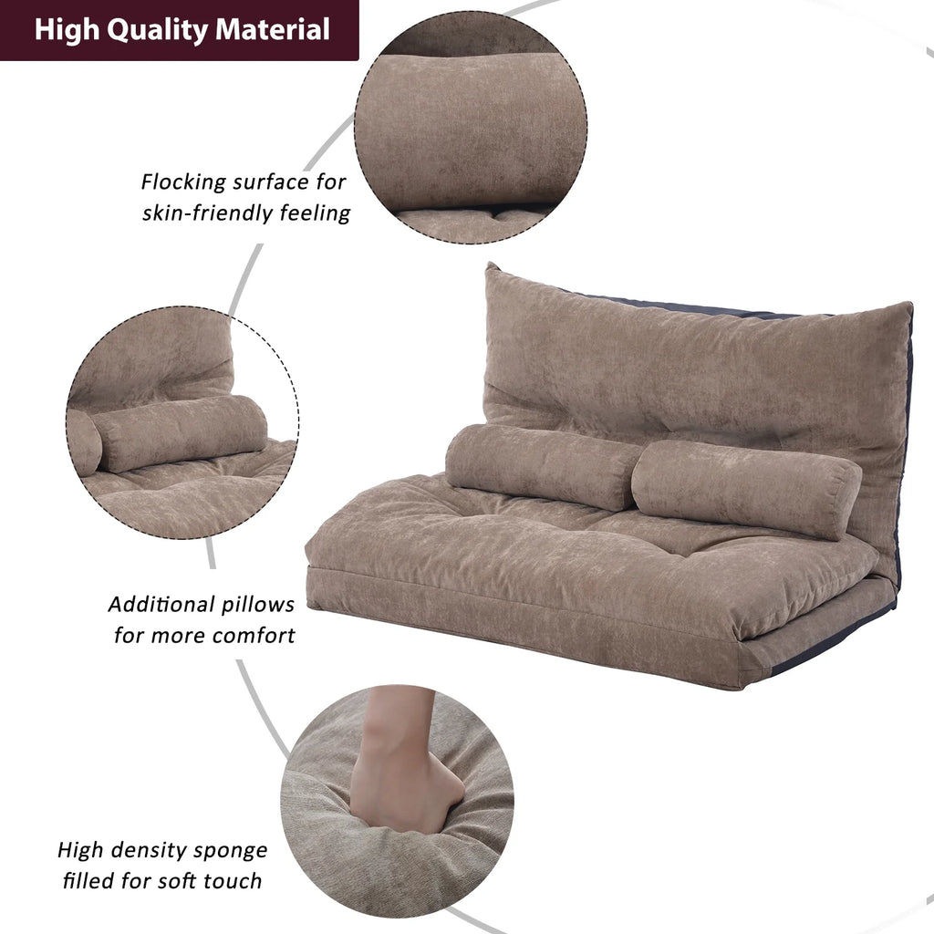 Light Brown Sofa Bed Folding Futon with Two Pillows O241