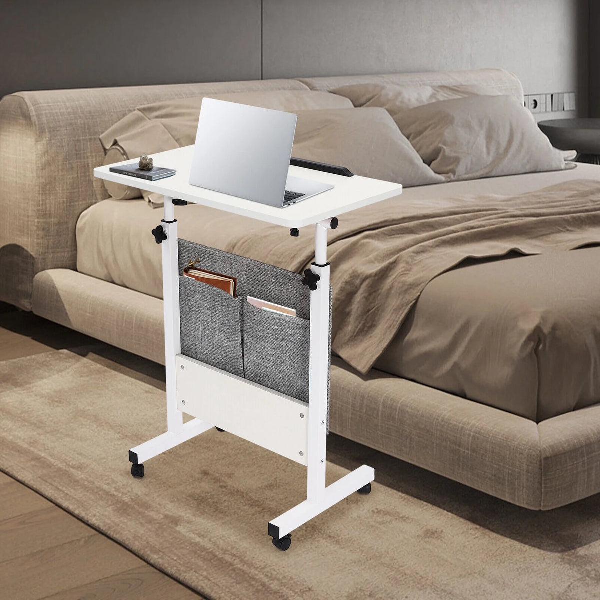 Adjustable Rolling Laptop Desk with Storage Q254