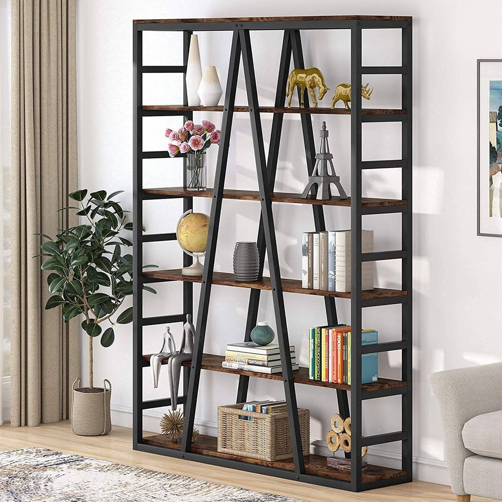 White 6 Tier Industrial Bookshelf V469163