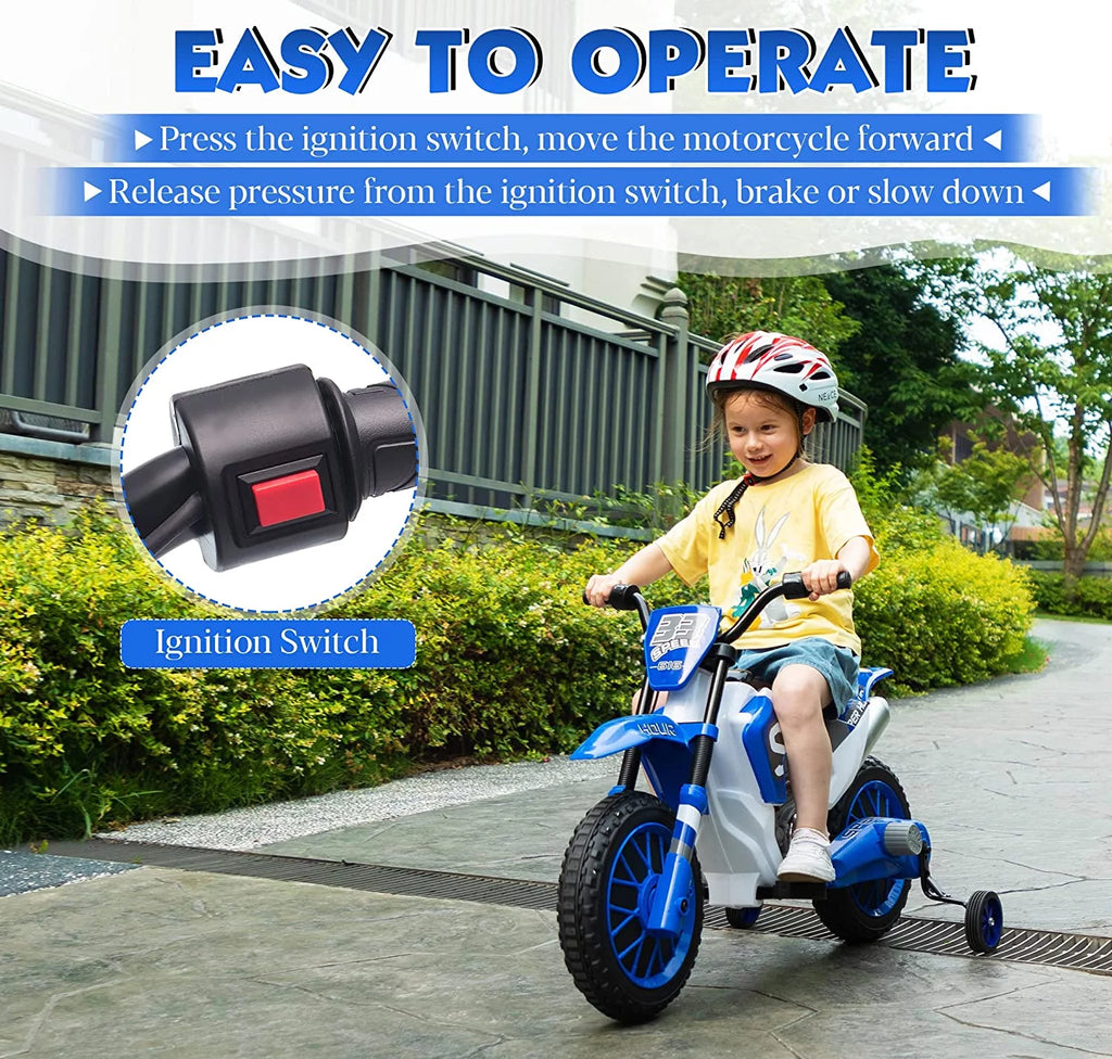 12V Kids Off-Road Ride on Dirt Bike with Training Wheels, Green O265346