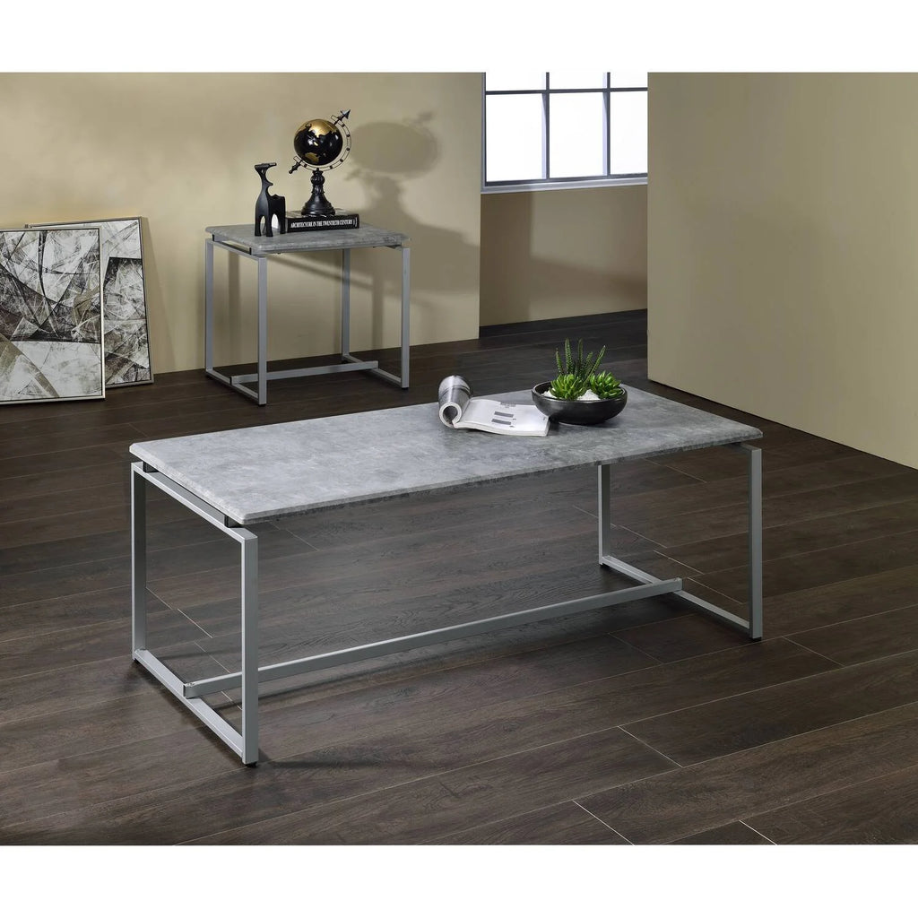 3-Piece Rectangular Wooden Coffee and End Table Set in Gray E3559