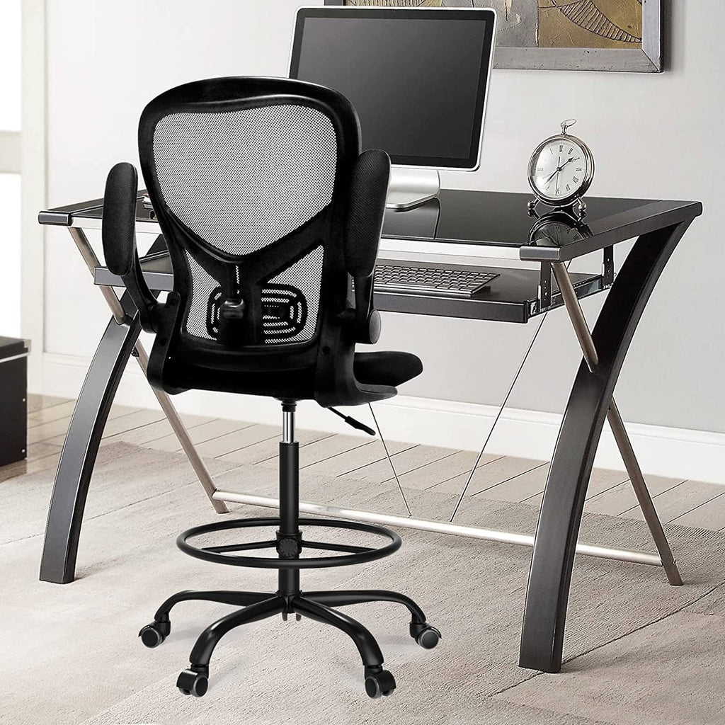 Black Height Adjustable Mesh Drafting Chair R9408