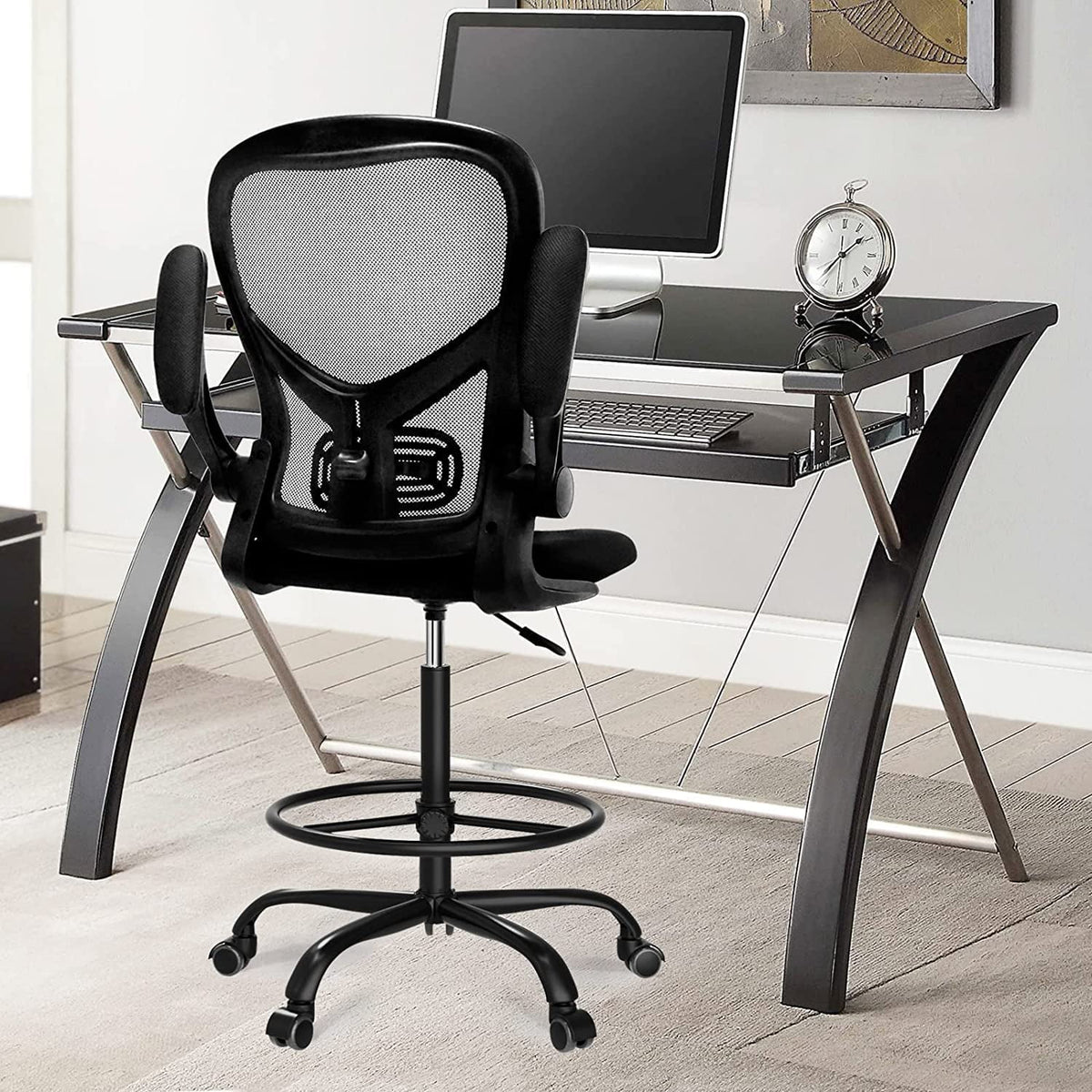 Black Height Adjustable Mesh Drafting Chair R9408