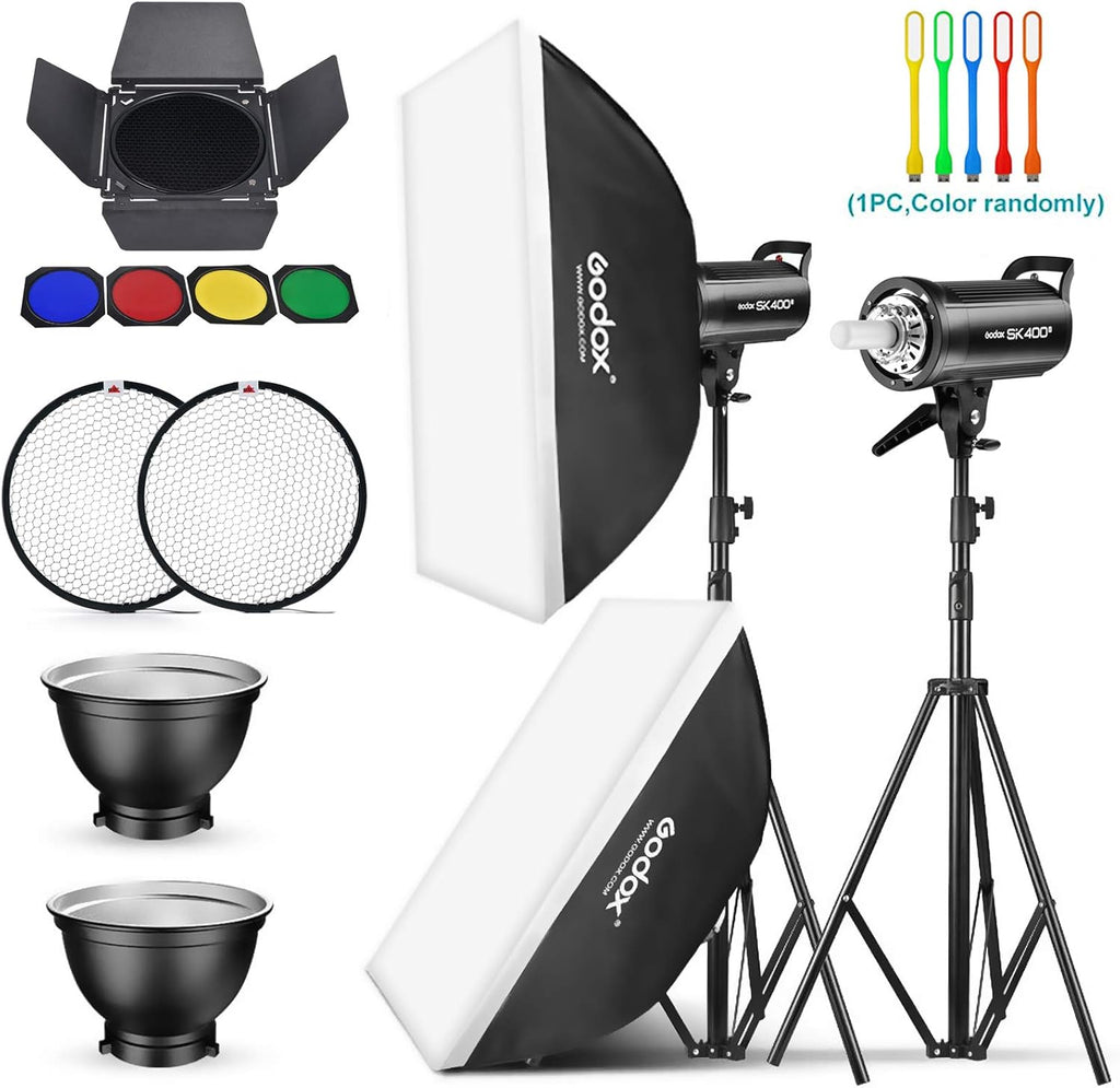2 Pack 800Ws Photo Speedlite Studio Flash Strobe Monolight Bowens Mount Kit with Softbox, Light Stand, Barn Door Kit, Reflector A793551