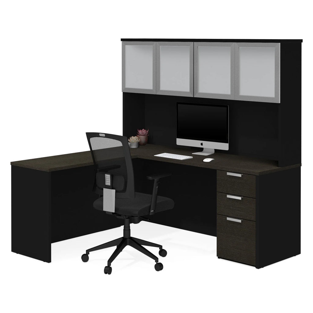 L Desk with 4 Door Hutch N477