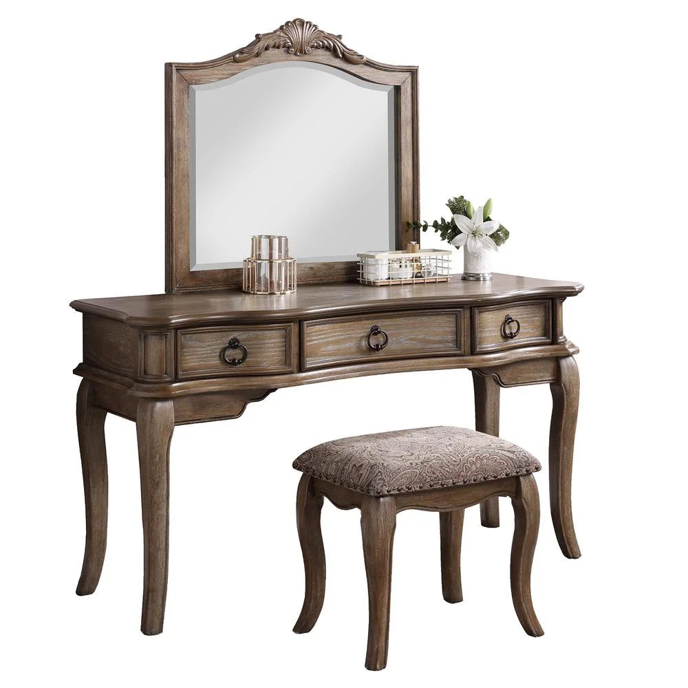 Wooden Makeup Vanity Set with Mirror and Stool R305415
