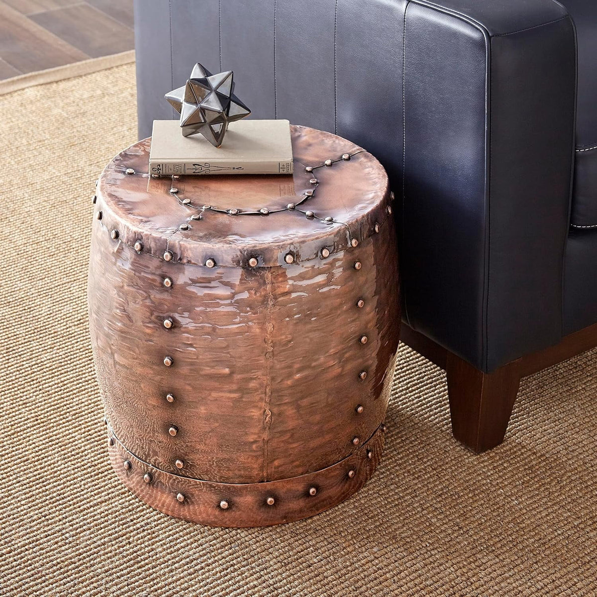 Antiqued Copper Iron Round End Table W823359