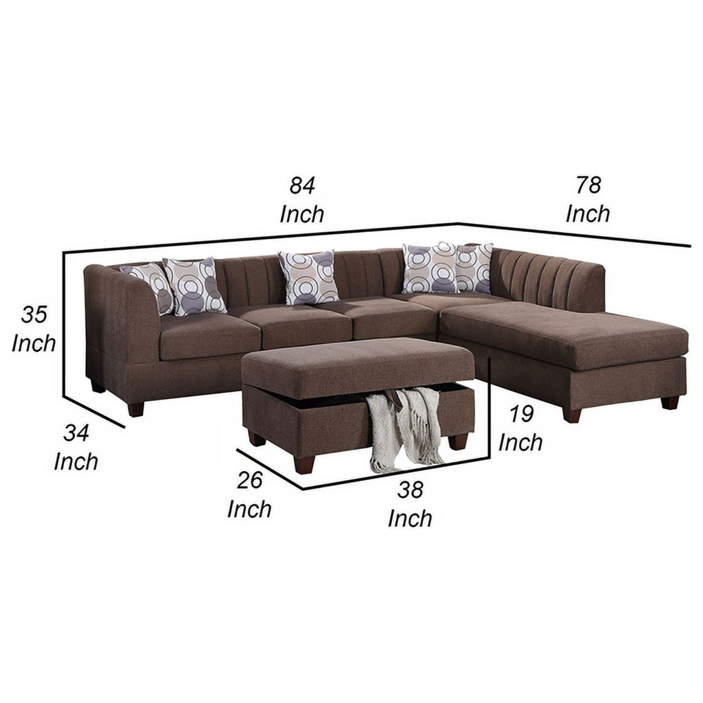 Brown Chenille 3 Piece Sectional Sofa Set K424233