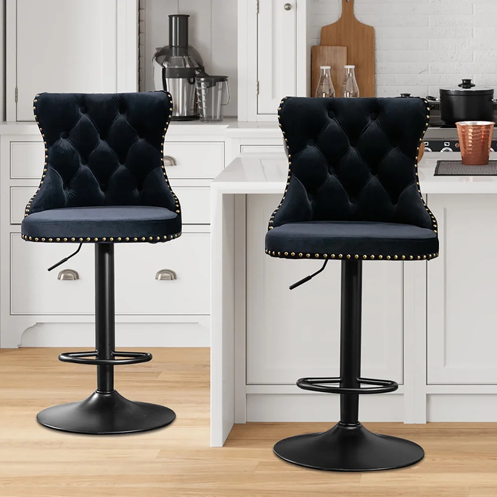 Velvet Button Tufted Swivel Bar Stools Set of 4 B223