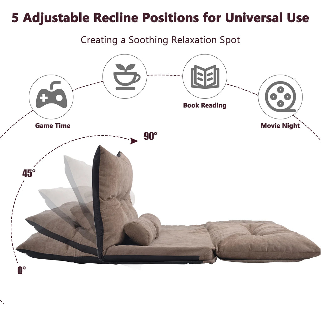 Light Brown Sofa Bed Folding Futon with Two Pillows O241