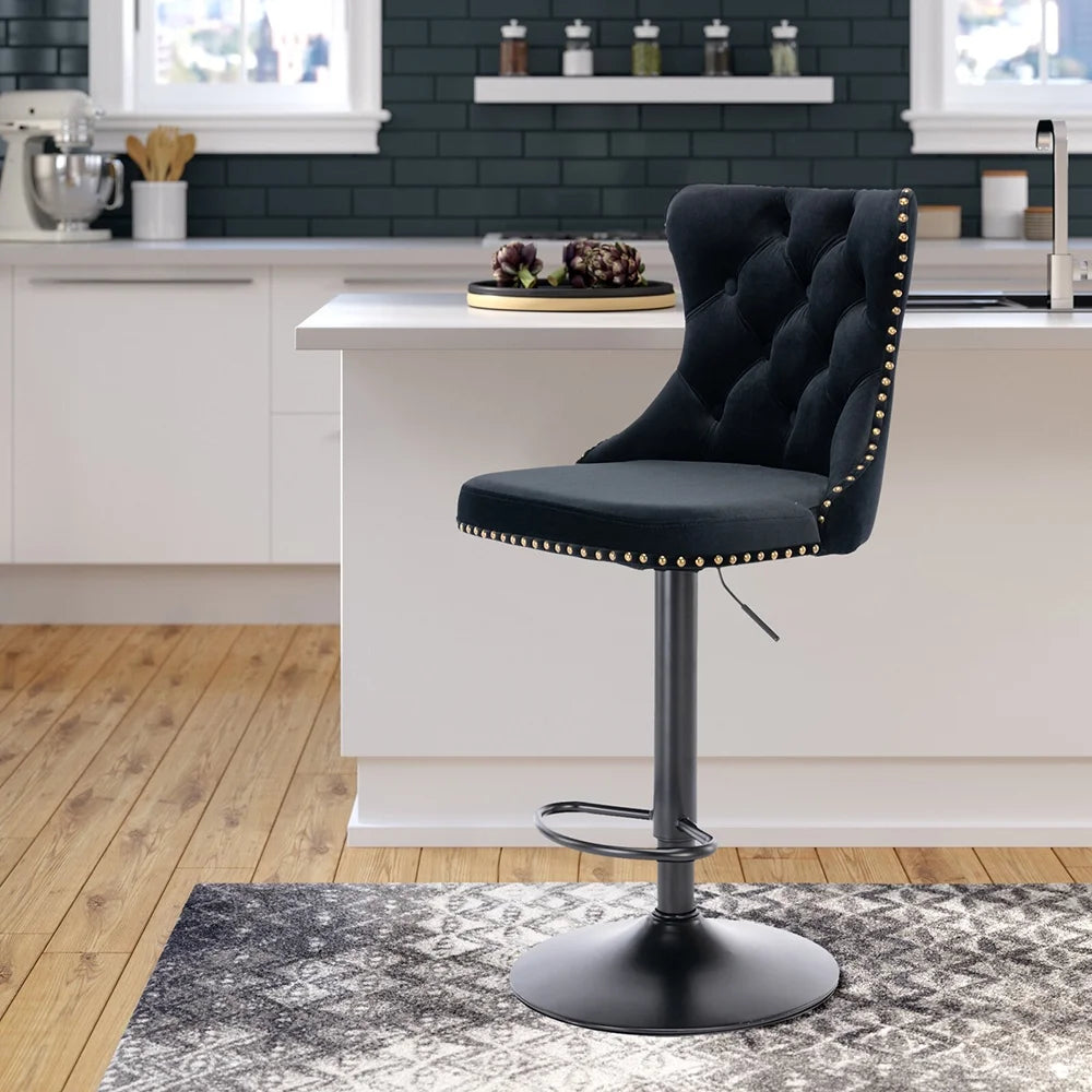 Velvet Button Tufted Swivel Bar Stools Set of 4 B223