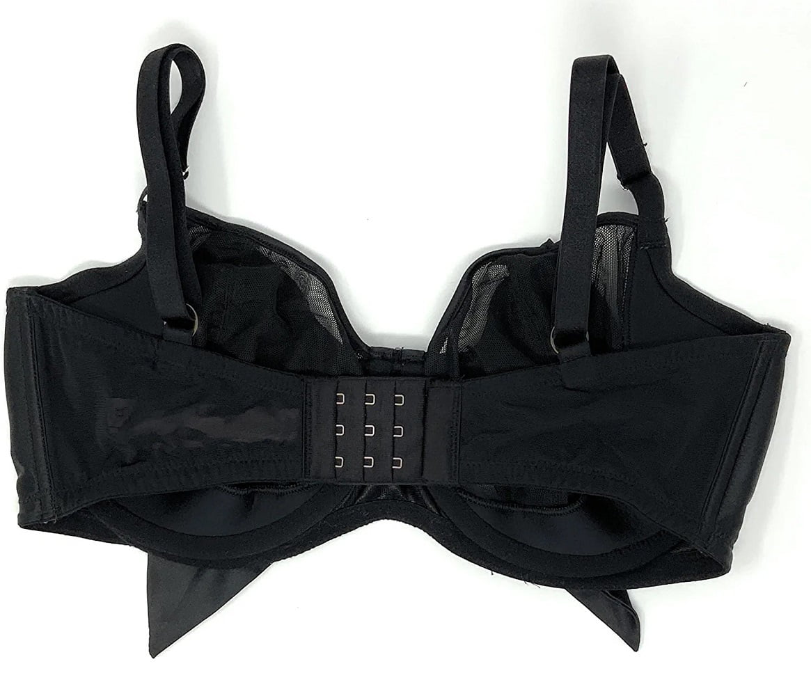 Push-Up Bra Black Mesh Satin Bow 36DD T575