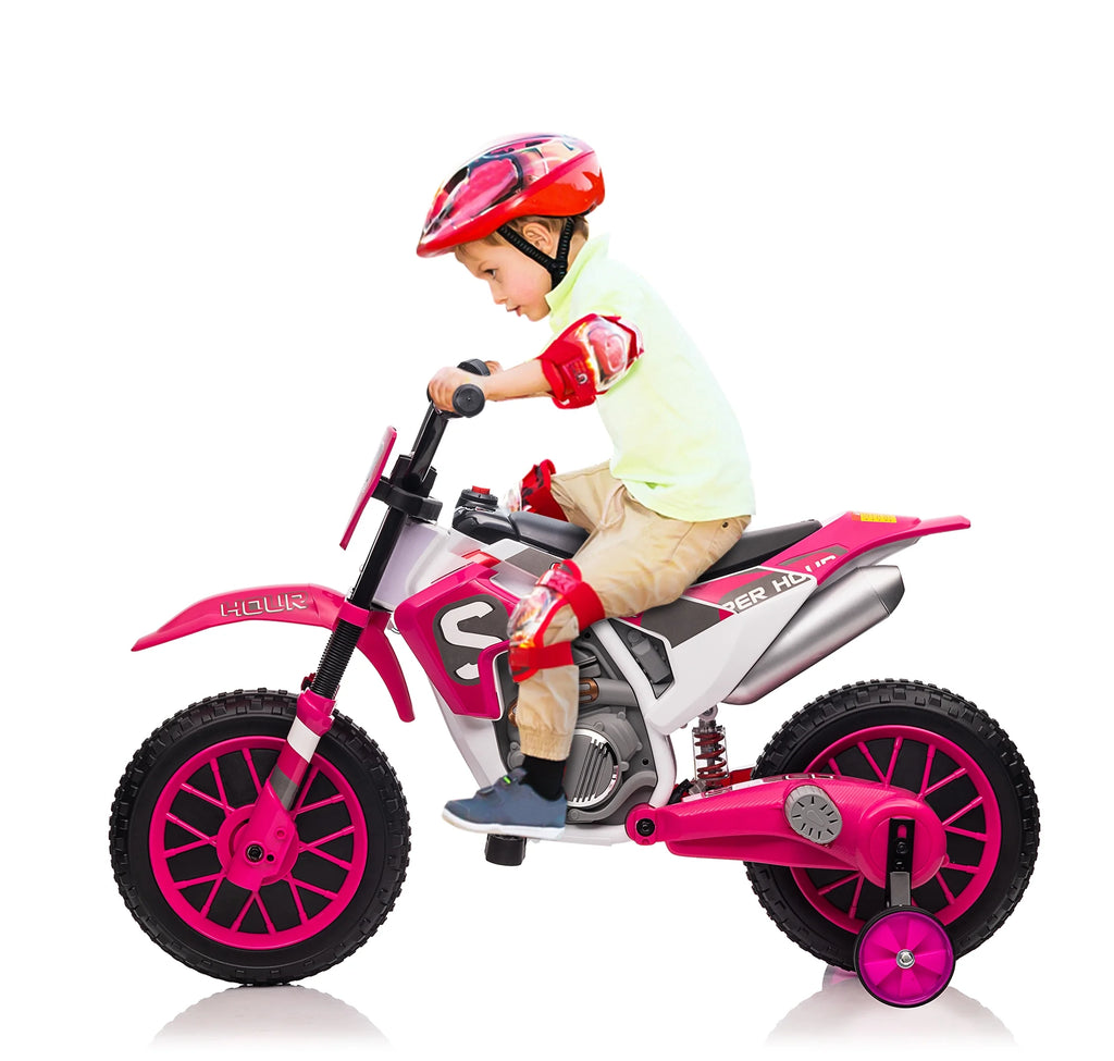 12V Kids Off-Road Ride on Dirt Bike with Training Wheels, Green O265346