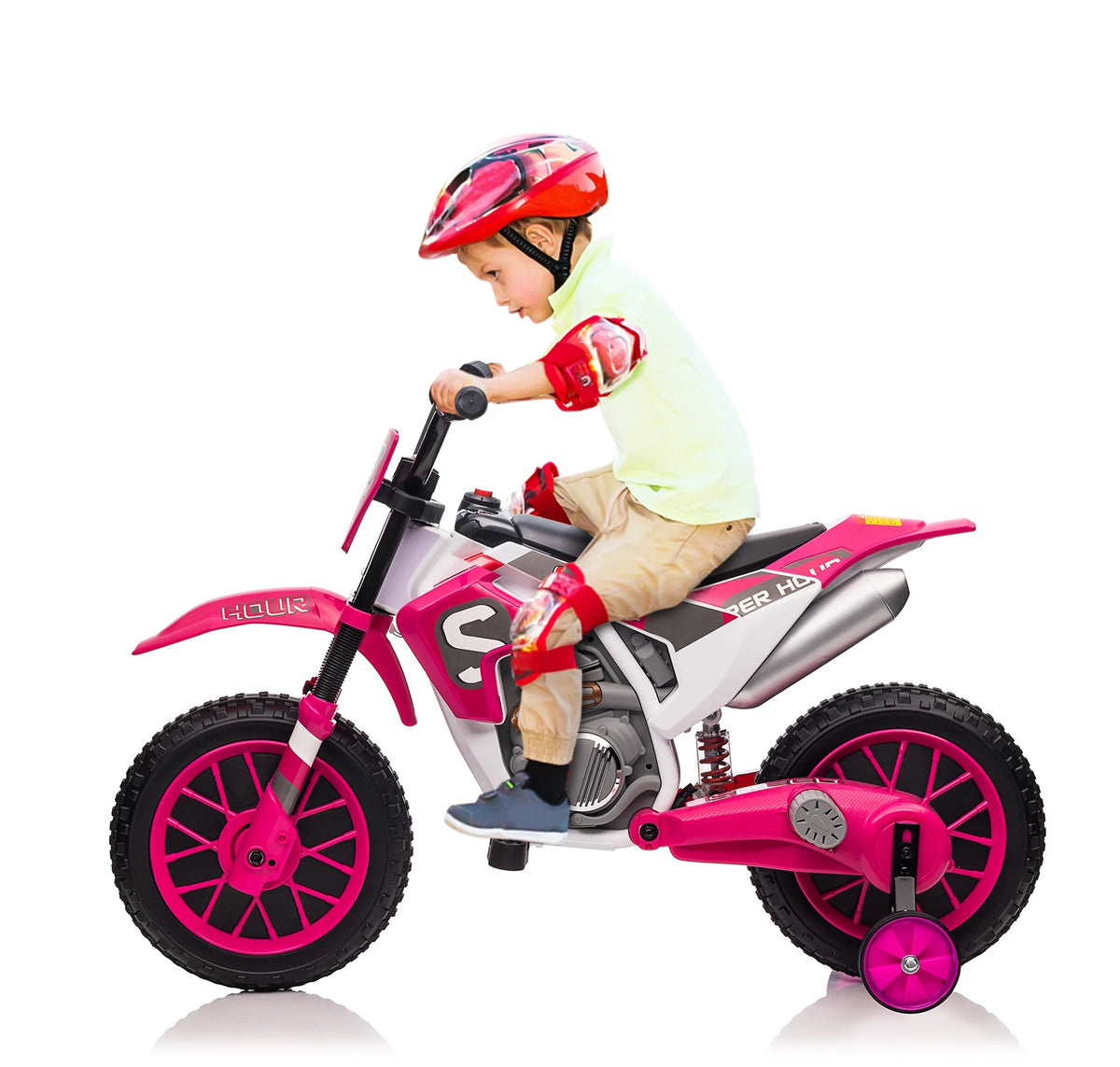 12V Kids Off-Road Ride on Dirt Bike with Training Wheels, Green O265346