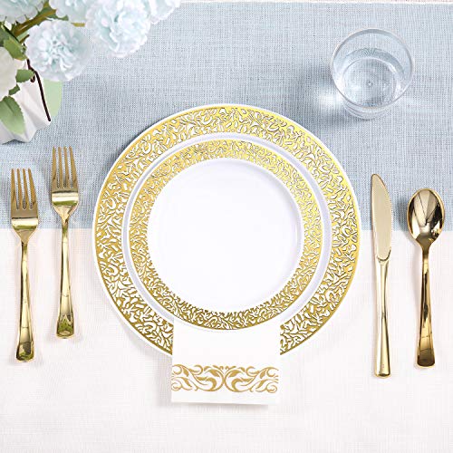 350 Ct Gold Plastic Dinnerware Set L73372