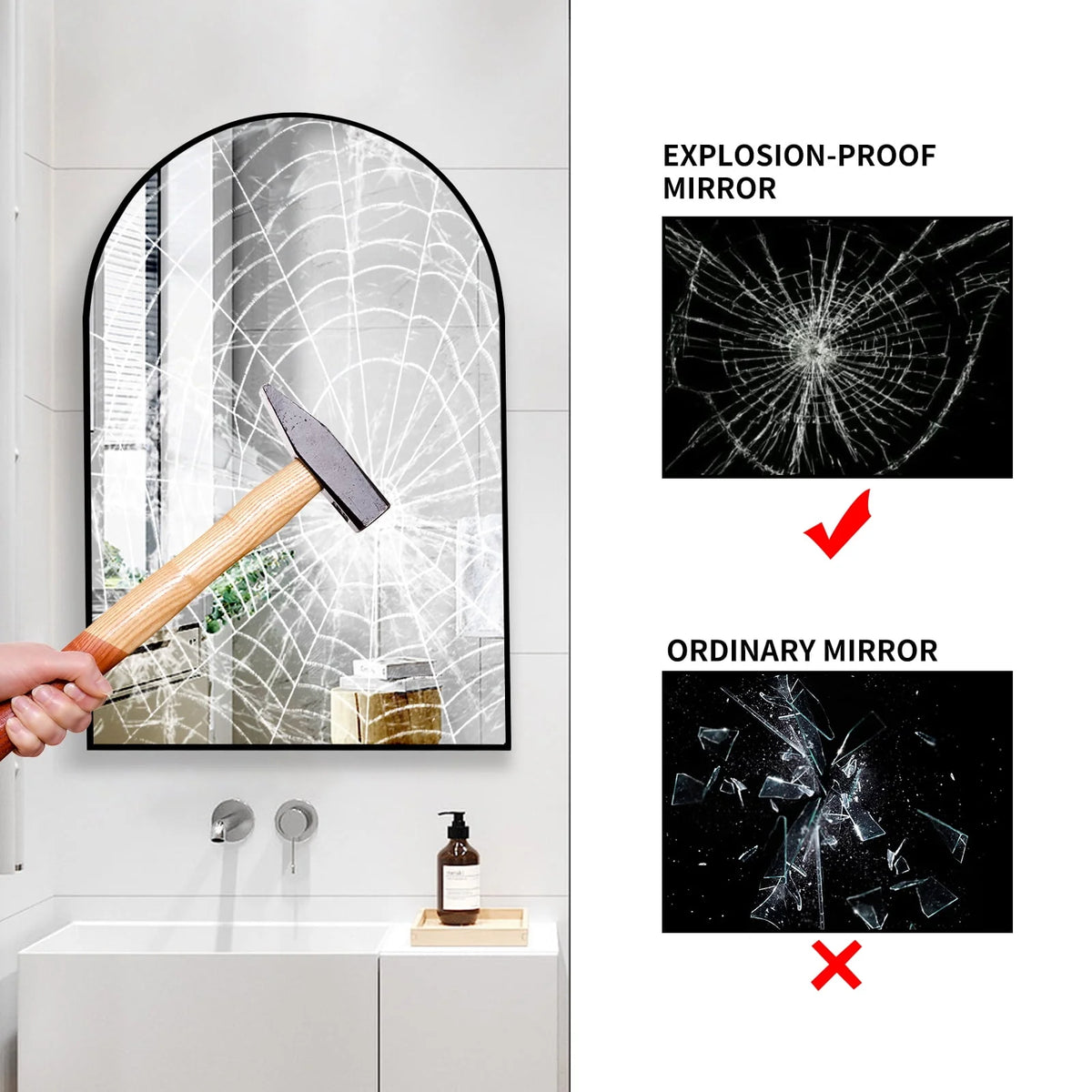 Wall Mounted Mirror, 20 x 30 Arch Gold M16241