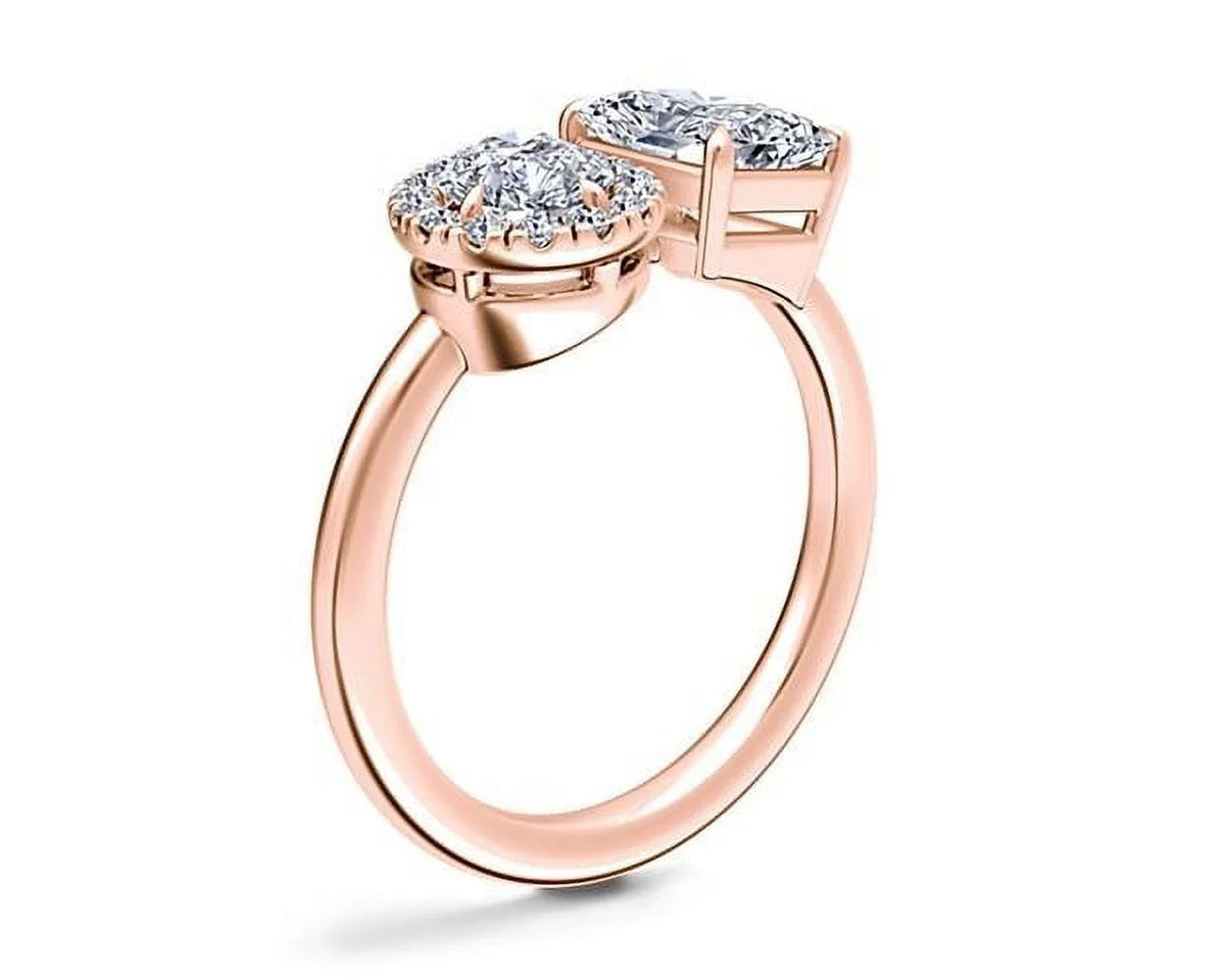 18K Rose Gold Two Stone Diamond Ring T641