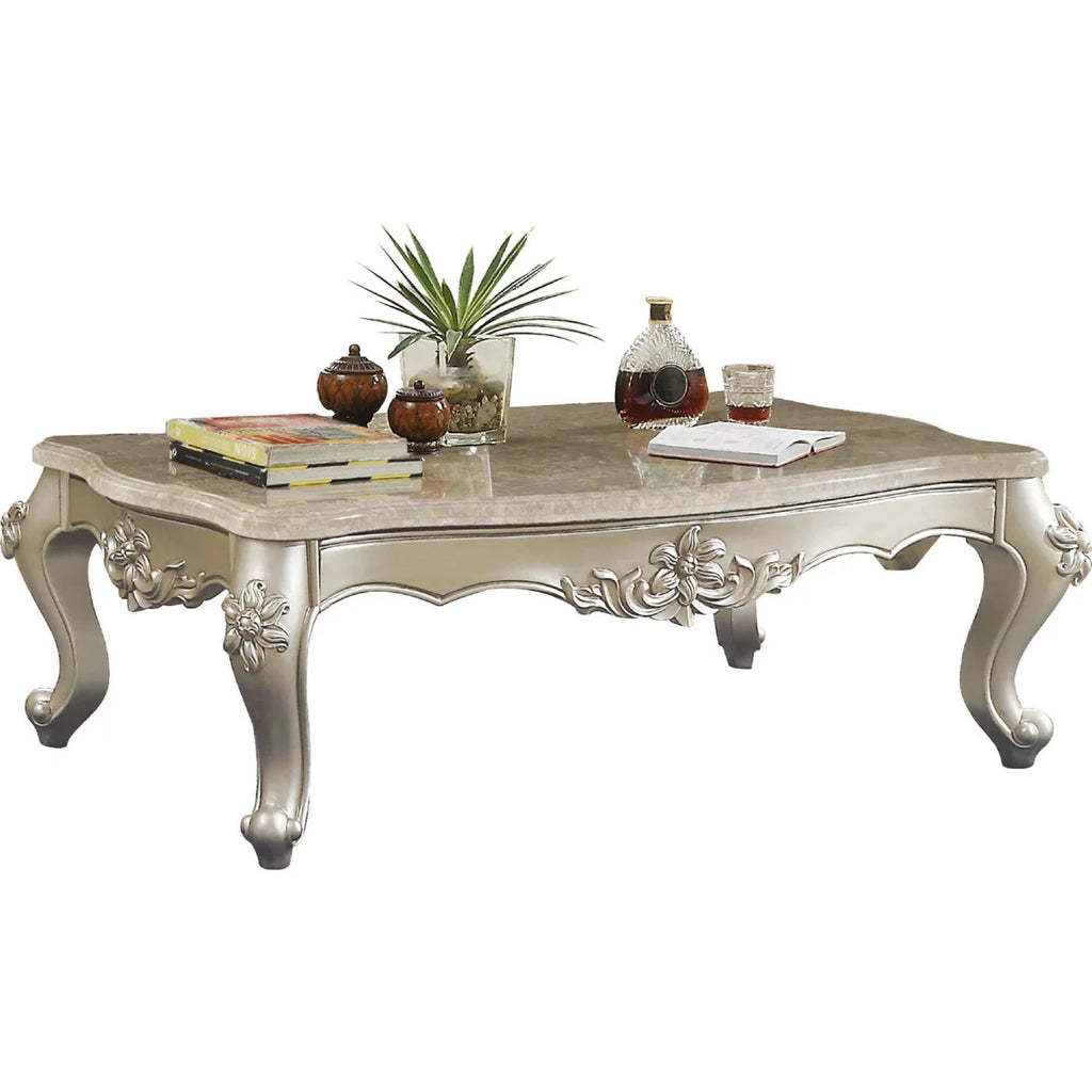 Beige Marble & Champagne Coffee Table + 2 End Tables P961181