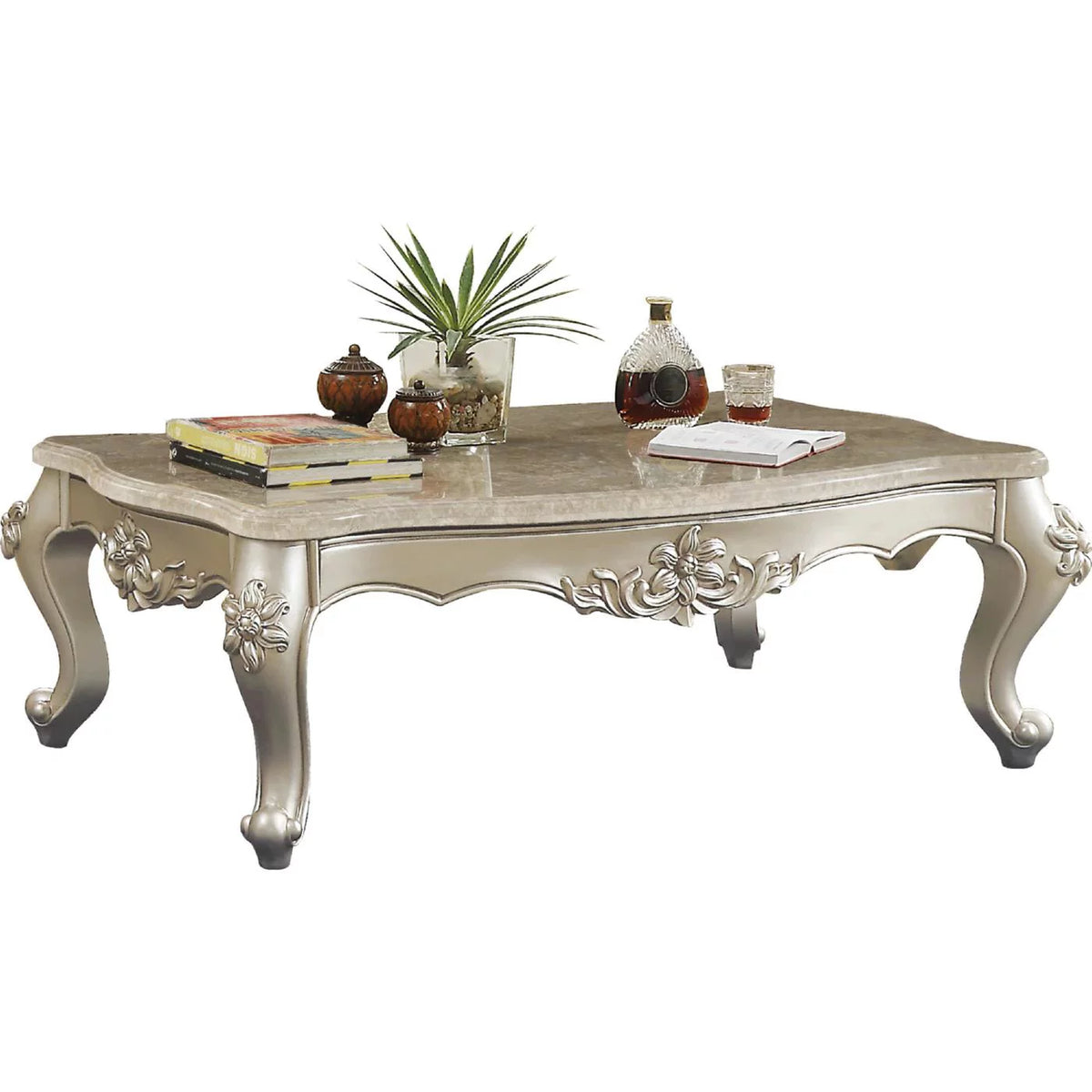 Beige Marble & Champagne Coffee Table + 2 End Tables P961181