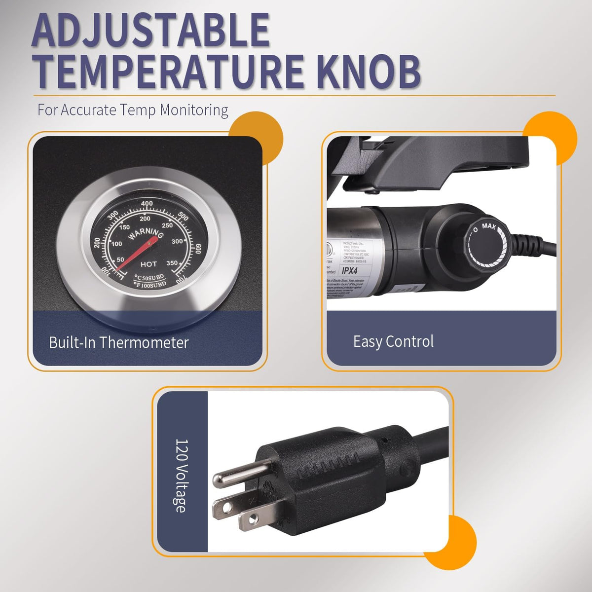 1500W Electric Barbecue Grill with Built-In Thermometer Z81009