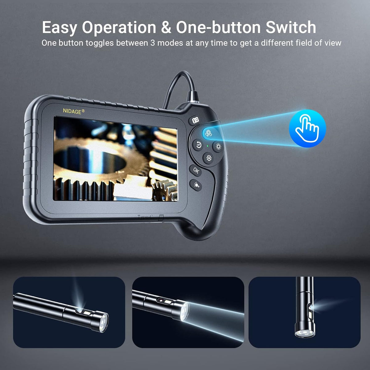 5'' IPS Screen 1080P Industrial Snake Camera with 11.5FT Waterproof Flexible Cable 8 LEDs 32GB Card N148