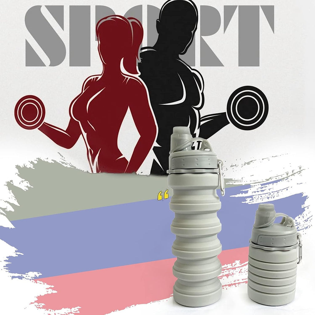 Collapsible Silicone Water Bottle with Carabiner H6994