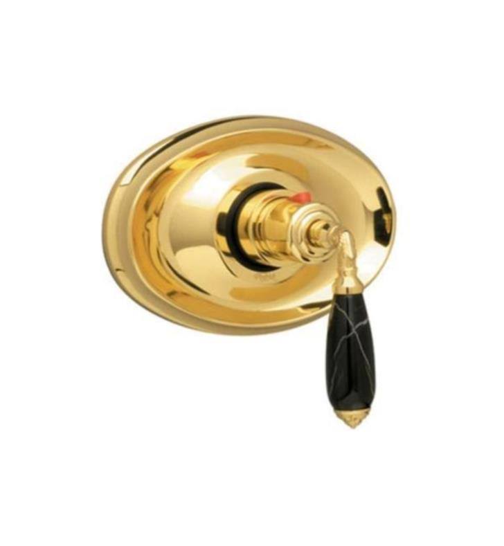Satin Brass Thermostatic Shower Trim with White Marble Lever Handle M930105