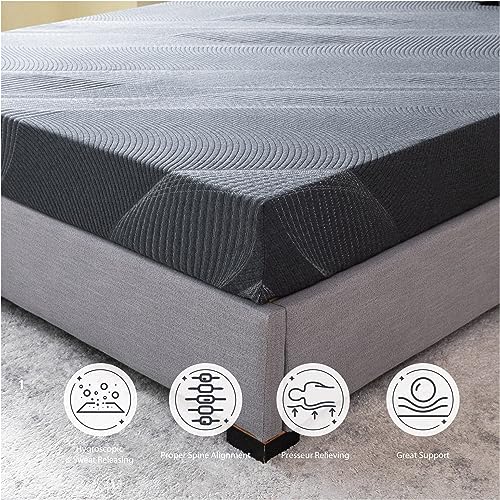 10 Inch Charcoal Gel Memory Foam Queen Mattress W67190