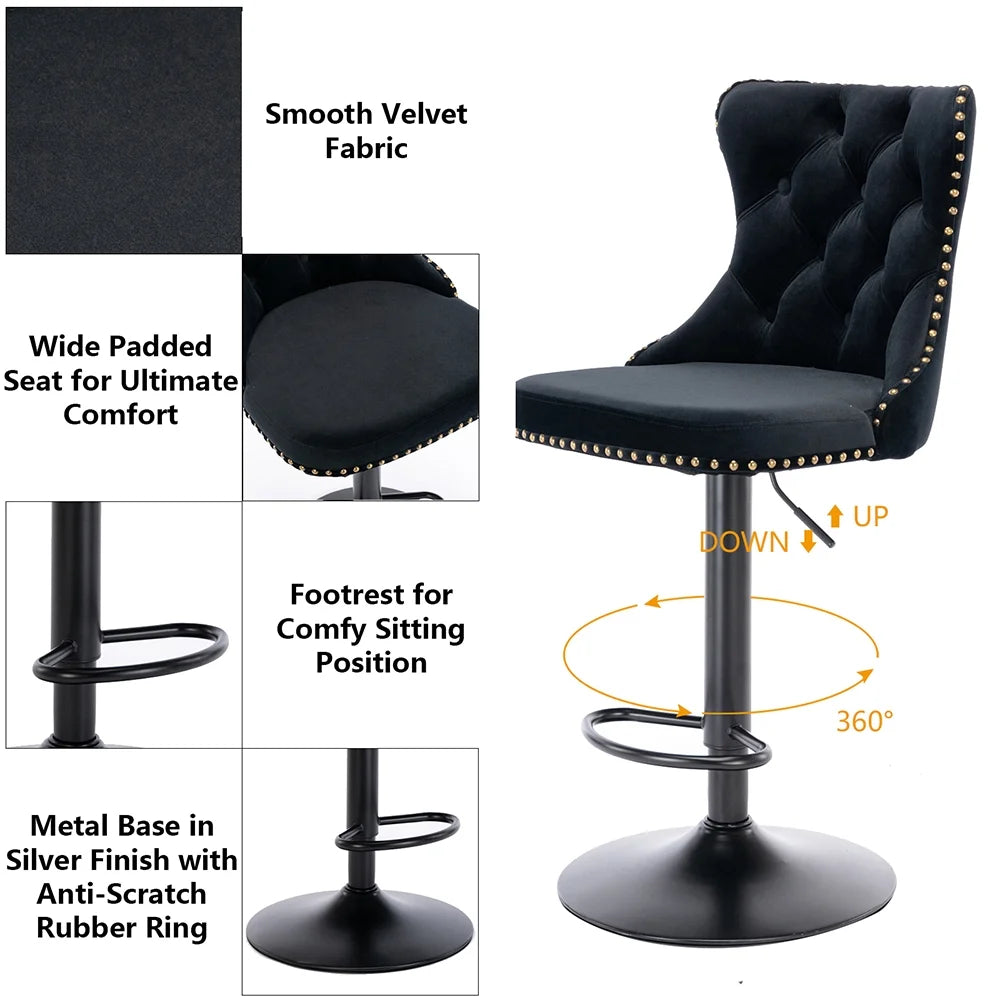 Velvet Button Tufted Swivel Bar Stools Set of 4 B223